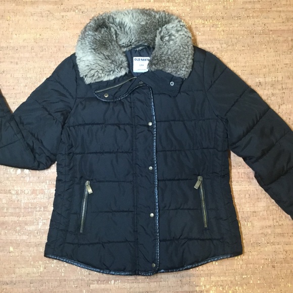 Old Navy Black Puffer Faux Fur Collar Trim Jacket - Picture 7 of 8